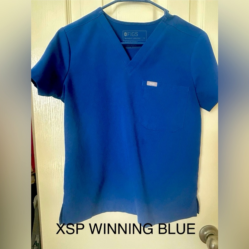 Figs Technical Collection V-Neck Scrub Top in Blue